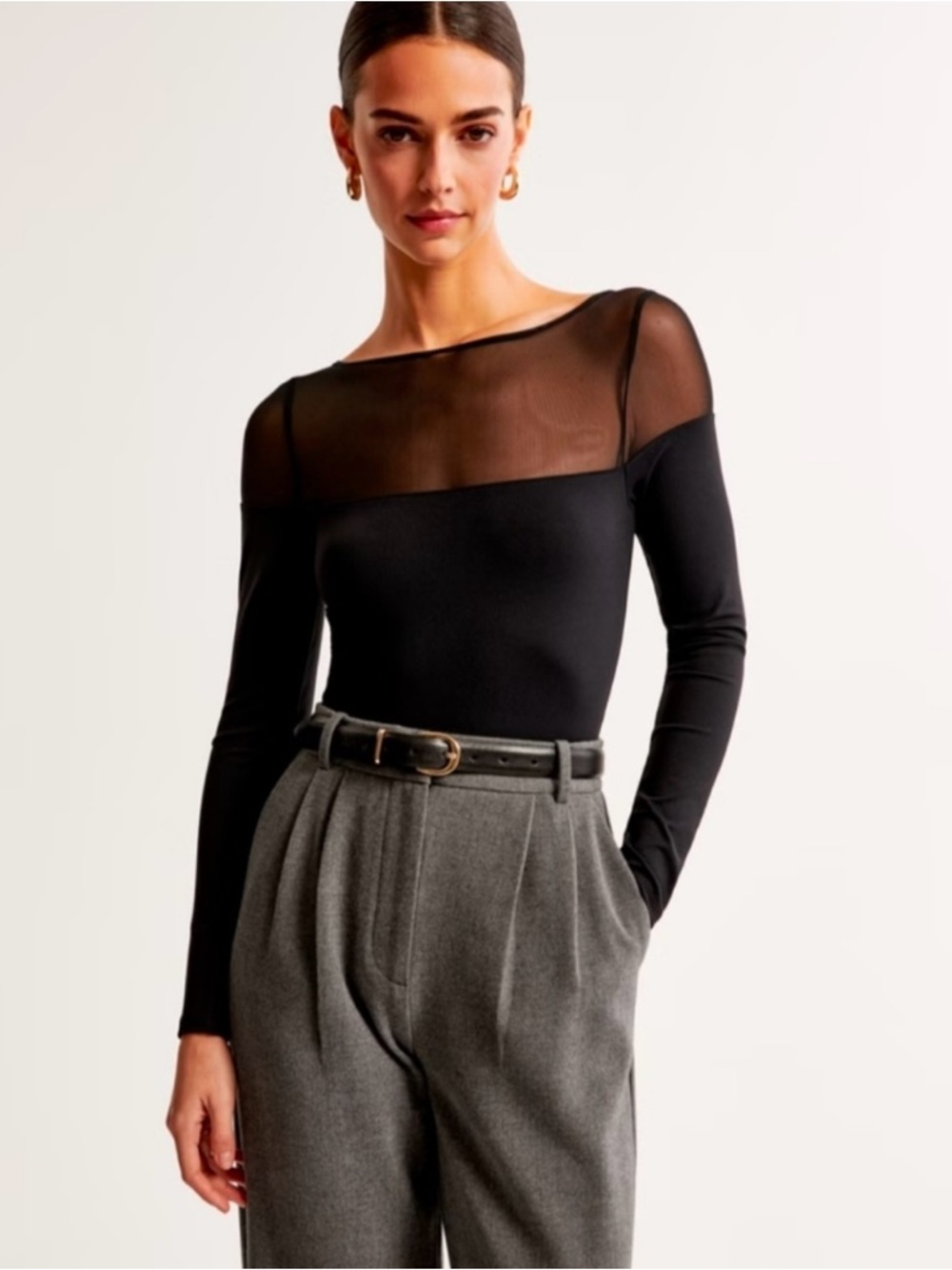 Abercrombie & Fitch Sheer Black Long-Sleeve Top